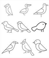 Set of linear birds. Thin line vector illustration. Editable shapes