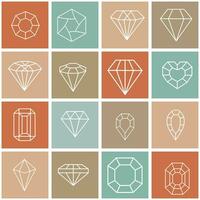 Diamonds and Gems line Icons set. Vector crystal and jewel linear logo design elements. Luxury and premium symbols in a minimal style