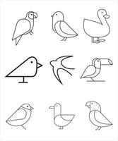 Set of linear birds. Thin line vector illustration. Editable shapes