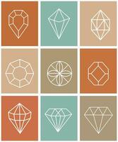 Diamonds and Gems line Icons set. Vector crystal and jewel linear logo design elements. Luxury and premium symbols in a minimal style