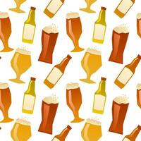 Patterning of draft beer mugs with foam on white background. Continuous repeat pattern vector