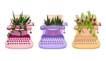 Spring set of postcards. A typewriter. Elements for card, poster, flyer and other use. vector