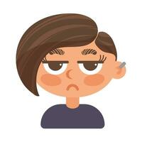 Disgruntled girl with ear piercings. in cartoon style. Human emotions vector