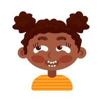 Funny black girl with ponytails Laughs. In cartoon style. Human emotions.Psychological health, Welness vector