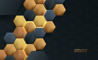 Abstract luxury elegant modern hexagon gold and black element for background or cover for technology or creative geometric vector