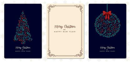 Vector set of modern cards for congratulations on the Christmas holidays.