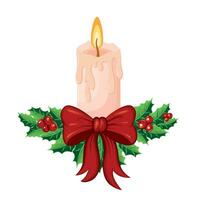 Christmas candle with bow and holly vector