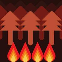 Forest Fire With Flames Vector Style Burning Forest Illustration.