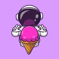 Astronaut Fortune Telling with Planet Ice Cream Cartoon  Vector Icon Illustration. Science Technology Icon Concept  Isolated Premium Vector. Flat Cartoon Style