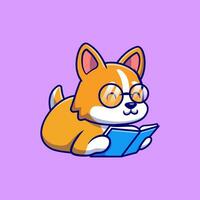 Cute Corgi Dog Reading Book Cartoon Vector Icon  Illustration. Animal Education Icon Concept Isolated Premium  Vector. Flat Cartoon Style