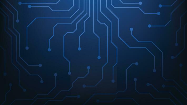 Hi tech digital circuit board. AI pad and electrical lines connected on blue lighting background. futuristic technology design element concept