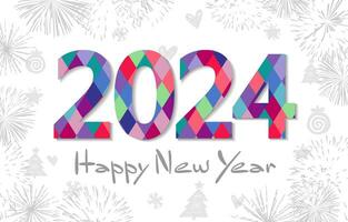 2024 A Happy New Year creative greeting card. modern number 20 24 and holiday background with drawn style isolated graphic elements. Pattern with clipping mask. Banner design. vector