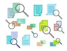 Vector file document icon and magnifier. File search flat color icon. Document verification symbol on white isolated background