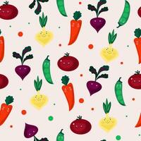 Seamless pattern. Vector Cartoon vegetables eating for child