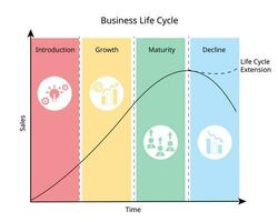 business life cycle follows a product from creation to maturity and decline with icon vector