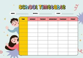 flat design vector cute school timetable printable worksheet for kids activity