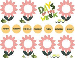 flat design vector cute cut and paste days of the week printable worksheet for kids activity