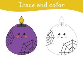 Halloween tracing, handwriting, coloring page for children. Trace and color printable activities for toddlers, kindergarten, homeschooling. Preschool educational games, learning writing page. vector