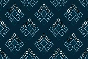 Indigo navy blue geometric traditional ethnic pattern Ikat seamless pattern border abstract design for fabric print cloth dress carpet curtains and sarong Aztec African Indian Indonesian vector