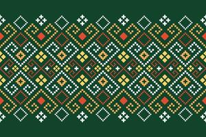 Green Cross stitch colorful geometric traditional ethnic pattern Ikat seamless pattern border abstract design for fabric print cloth dress carpet curtains and sarong Aztec African Indian Indonesian vector