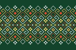 Green Cross stitch colorful geometric traditional ethnic pattern Ikat seamless pattern border abstract design for fabric print cloth dress carpet curtains and sarong Aztec African Indian Indonesian vector