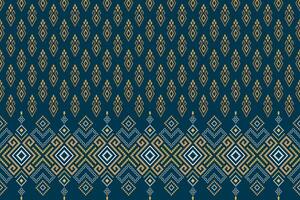 Indigo navy blue geometric traditional ethnic pattern Ikat seamless pattern border abstract design for fabric print cloth dress carpet curtains and sarong Aztec African Indian Indonesian vector