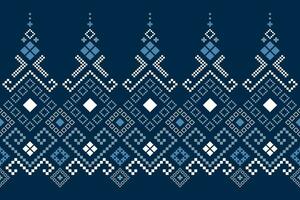 Indigo navy blue geometric traditional ethnic pattern Ikat seamless pattern border abstract design for fabric print cloth dress carpet curtains and sarong Aztec African Indian Indonesian vector