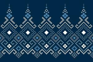 Indigo navy blue geometric traditional ethnic pattern Ikat seamless pattern border abstract design for fabric print cloth dress carpet curtains and sarong Aztec African Indian Indonesian vector