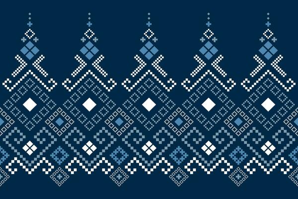 Indigo navy blue geometric traditional ethnic pattern Ikat seamless pattern border abstract design for fabric print cloth dress carpet curtains and sarong Aztec African Indian Indonesian