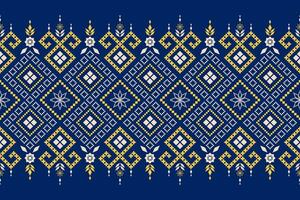 Indigo navy blue geometric traditional ethnic pattern Ikat seamless pattern border abstract design for fabric print cloth dress carpet curtains and sarong Aztec African Indian Indonesian vector