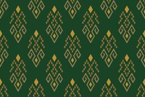 Green Cross stitch colorful geometric traditional ethnic pattern Ikat seamless pattern border abstract design for fabric print cloth dress carpet curtains and sarong Aztec African Indian Indonesian vector
