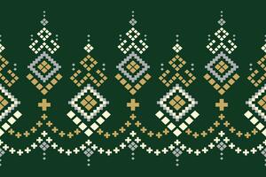 Green Cross stitch colorful geometric traditional ethnic pattern Ikat seamless pattern border abstract design for fabric print cloth dress carpet curtains and sarong Aztec African Indian Indonesian vector