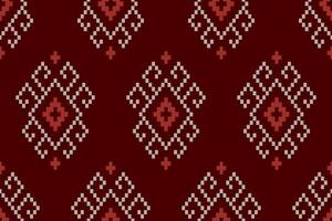 Red traditional ethnic pattern paisley flower Ikat background abstract Aztec African Indonesian Indian seamless pattern for fabric print cloth dress carpet curtains and sarong vector