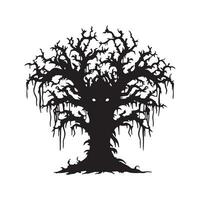 Scary tree halloween design with siluet style and black and white color vector