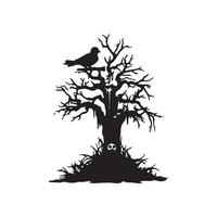 Scary tree halloween design with siluet style and black and white color vector