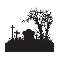 Scary grave halloween design with siluet style and black and white color vector