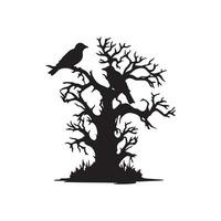 Scary tree halloween design with siluet style and black and white color vector