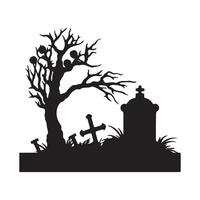 Scary grave halloween design with siluet style and black and white color vector