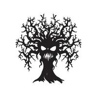 Scary tree halloween design with siluet style and black and white color vector