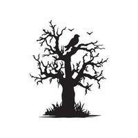 Scary tree halloween design with siluet style and black and white color vector