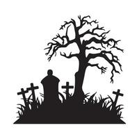 Scary grave halloween design with siluet style and black and white color vector