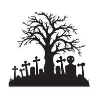 Scary grave halloween design with siluet style and black and white color vector