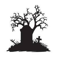 Scary grave halloween design with siluet style and black and white color vector