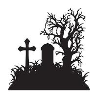 Scary grave halloween design with siluet style and black and white color vector