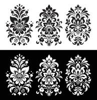 negro y blanco ornamental patrón, en el estilo de simbólico flor, negrita aún agraciado, de repuesto y elegante pincelada, basado en plantillas vector