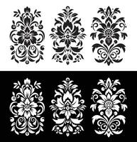 black and white ornamental pattern, in the style of symbolic flower, bold yet graceful, spare and elegant brushwork, stencil-based vector