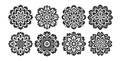 traditional ukrainian floral arabic, black and white flower icon clipart, in the style of victor vasarely vector