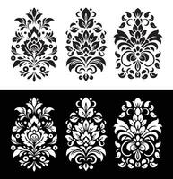 black and white ornamental pattern, in the style of symbolic flower, bold yet graceful, spare and elegant brushwork, stencil-based vector