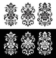 black and white ornamental pattern, in the style of symbolic flower, bold yet graceful, spare and elegant brushwork, stencil-based vector