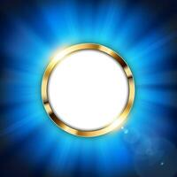 Metallic Gold Ring with Text Space and Blue Light Illuminated, Vector Illustration